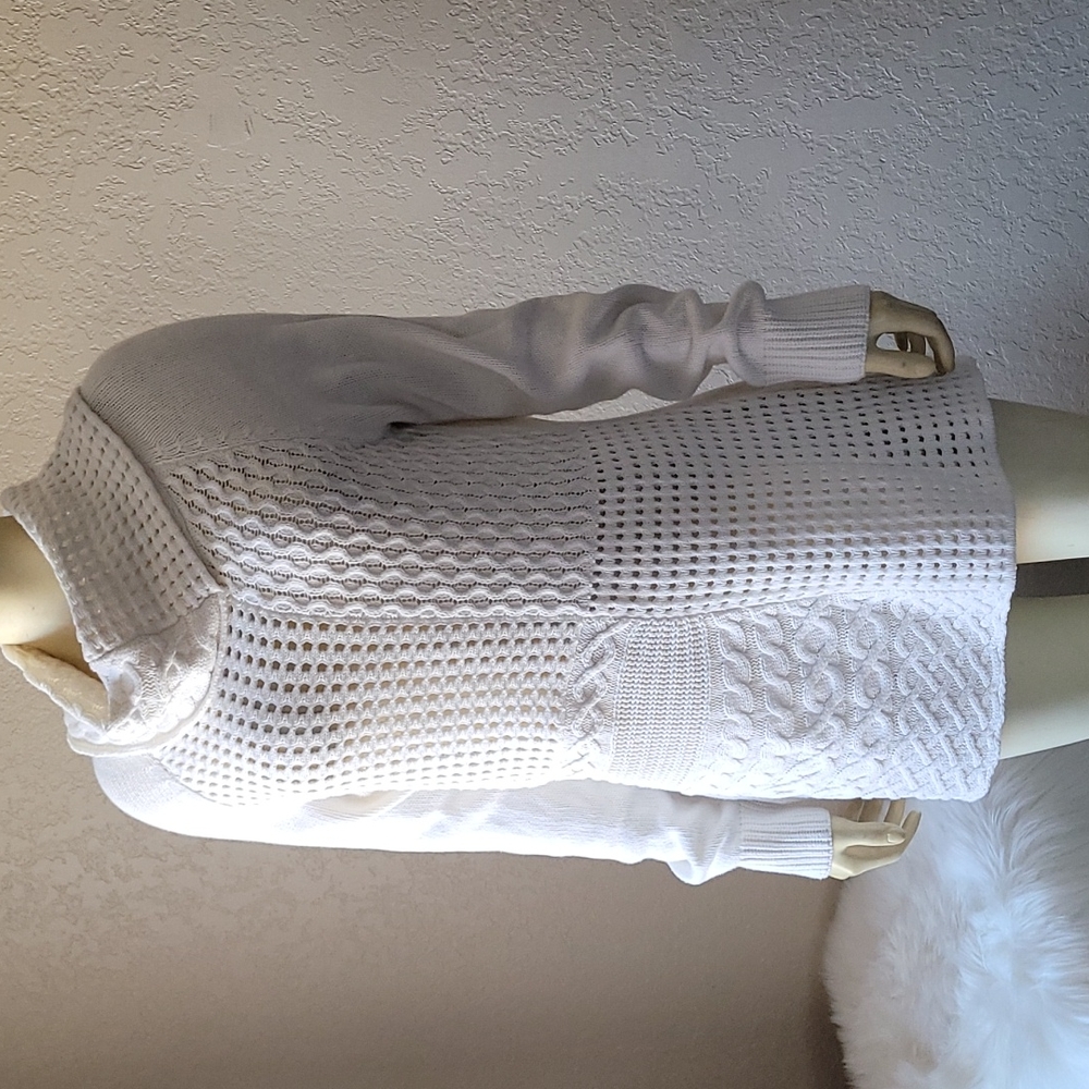 New York & Company white knit sweater long cowl neck M
